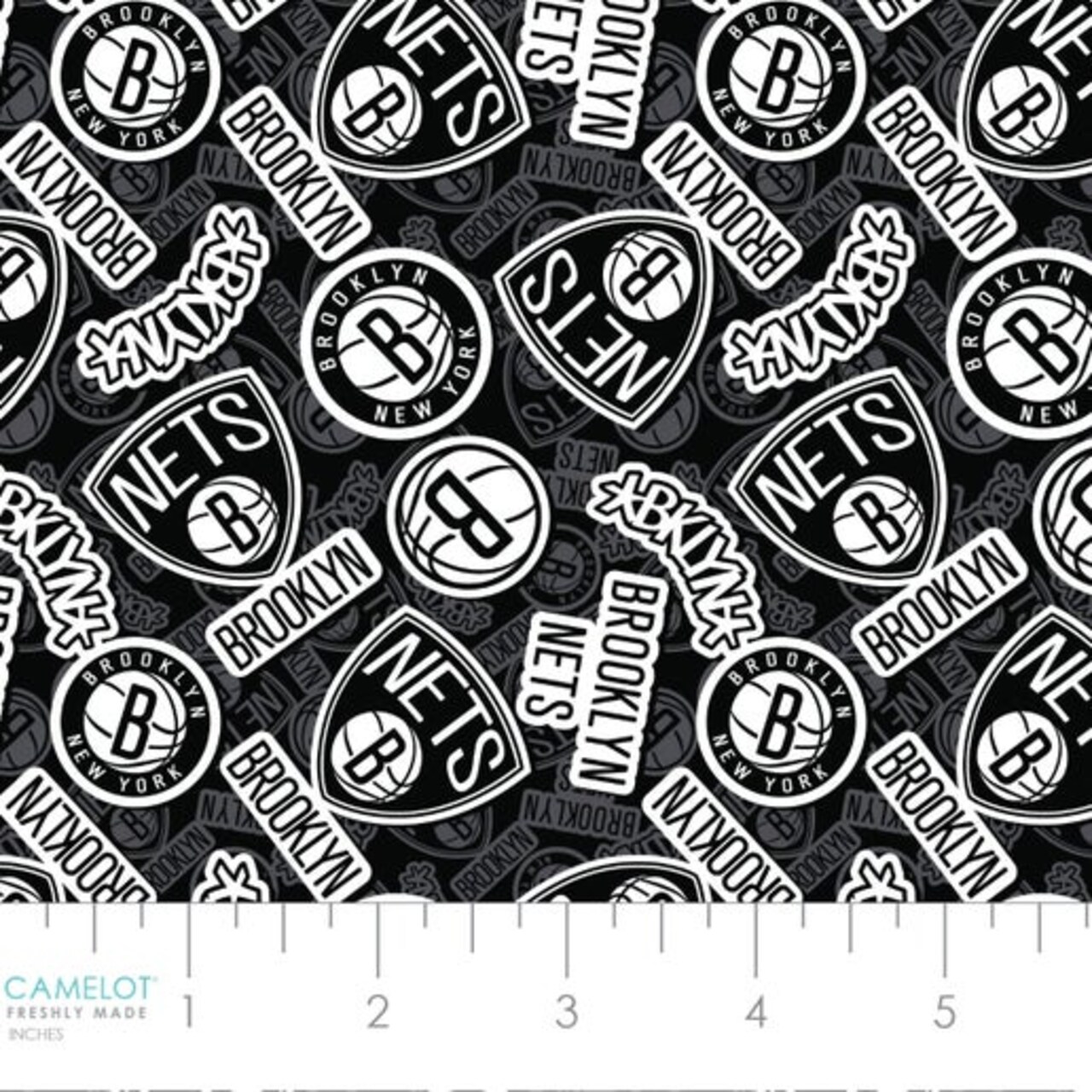 NBA Licensed Brooklyn Nets Toss Black Cotton Fabric by the Yard